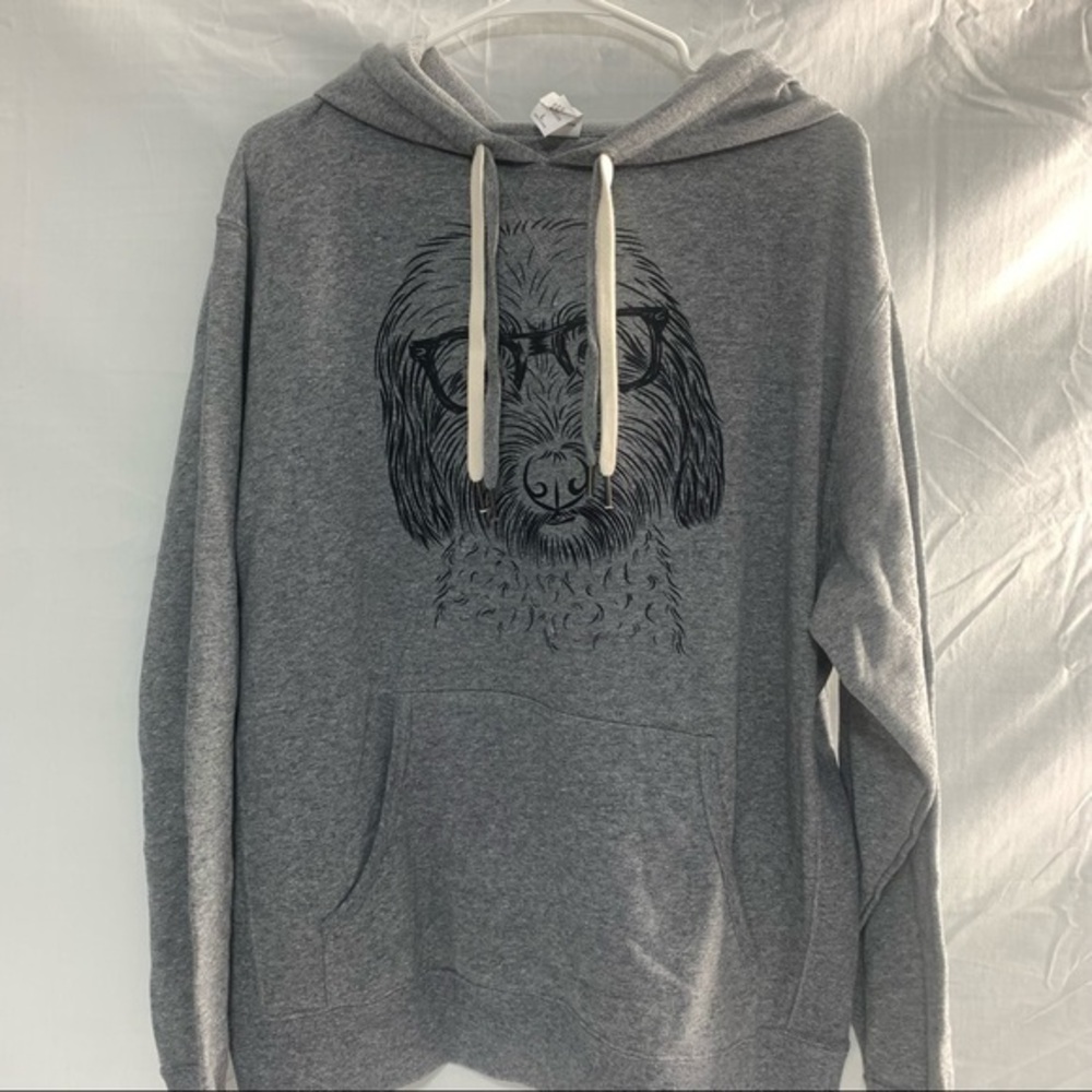 Independent Trading Company Gray Dog With Glasses Pullover Drawstring Hoodie L